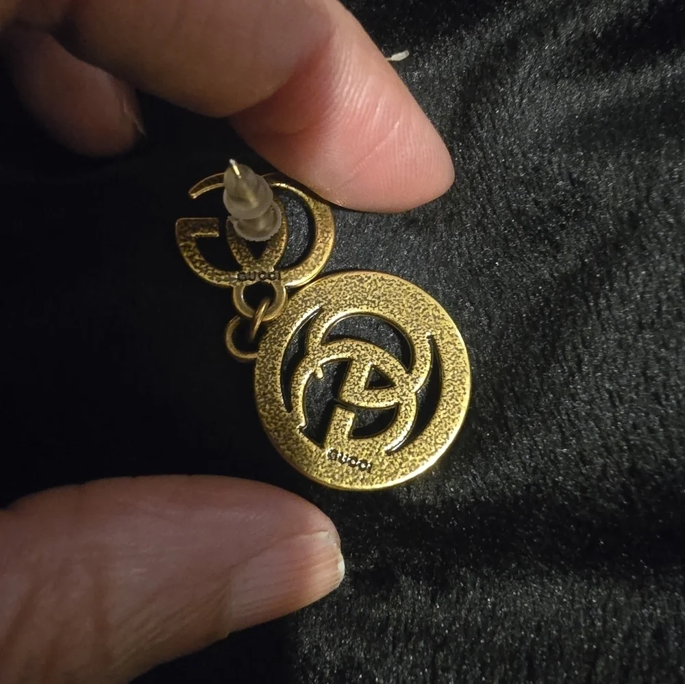 Gucci 18kgp Gucci Gold and Silver Crystal Logo Earrings